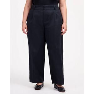 Madewell Plus Slouchy Straight Pant WMNS 16W Black Drapey Twill Pleated Mid Rise